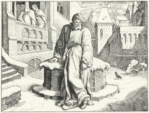 Den hellige romerske kejser Henrik IV i gården til slottet Canossa, Italien forklædt som en angrende for at bede om tilgivelse fra pave Gregor VII, 1077